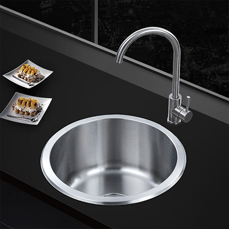 Kalsten | Contemporary Single Bowl Kitchen Sink Round Stainless Steel Sink with Drain Strainer Set