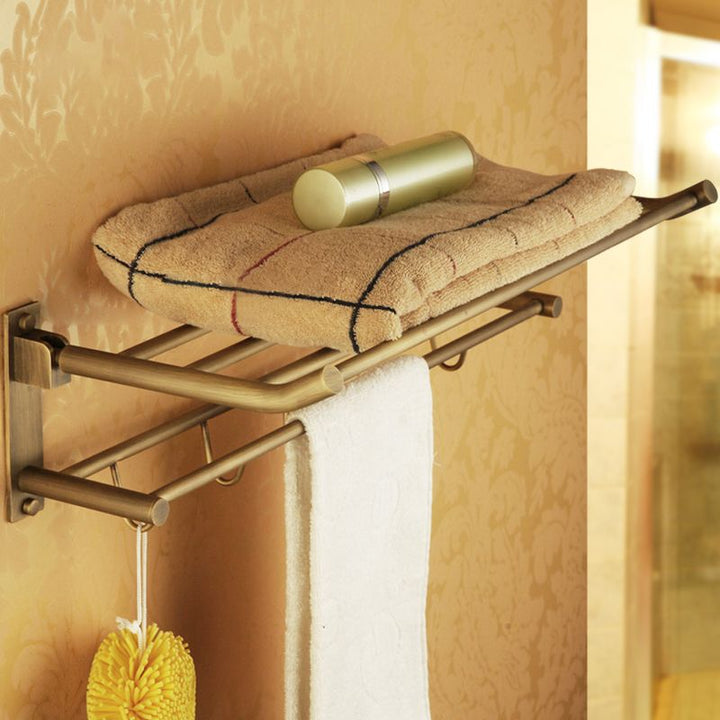 Kalsten | Worn Brass Traditional Bathroom Set with Bath Shelf/Paper Holder & Towel Bar