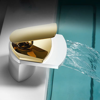 BowLift | Bathroom Sink Faucet Lever Handle Brass Waterfall Spout Sink Faucet
