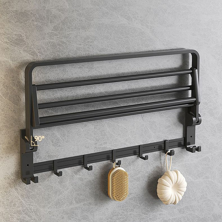 Kalsten | Modern Matte Black Bathroom Accessory Set with Bath Shelf/Towel Hooks/Towel Bar