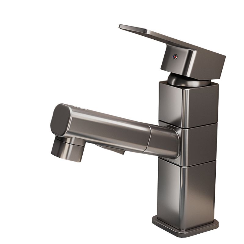 Bathroom vanity faucet with swivel spout, single-handle mixer with pull-out spray head