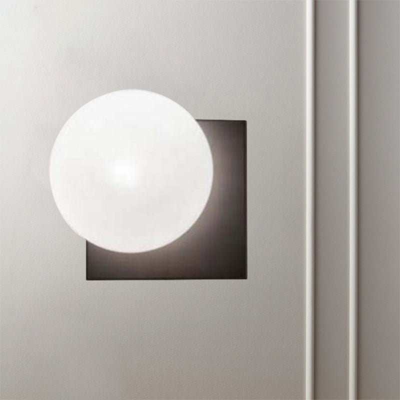 Modern 1 Light Wall Sconce with White Glass Shade Black Ball Wall Mounted Light Fixture | Kalsten