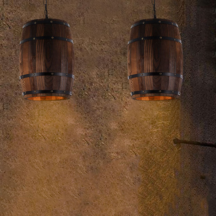 Kalsten | BarrelGlow Vintage Pendant Light | Wood Wine Barrel Design | 1-bulb | Rustic Lighting