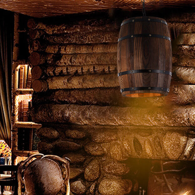 Kalsten | BarrelGlow Vintage Pendant Light | Wood Wine Barrel Design | 1-bulb | Rustic Lighting