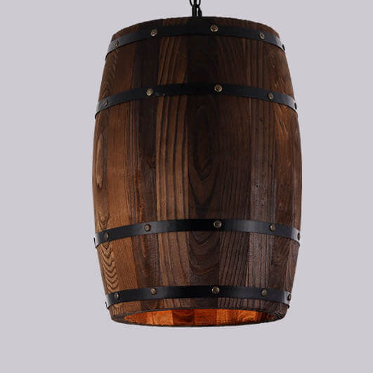 Kalsten | BarrelGlow Vintage Pendant Light | Wood Wine Barrel Design | 1-bulb | Rustic Lighting