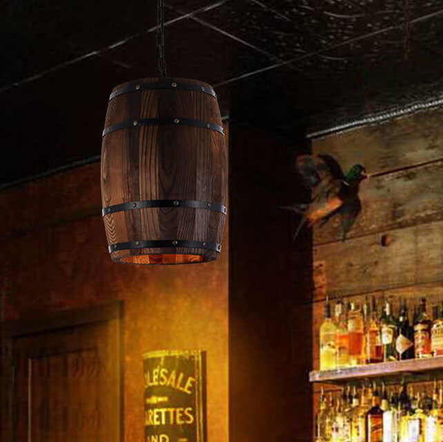 Kalsten | BarrelGlow Vintage Pendant Light | Wood Wine Barrel Design | 1-bulb | Rustic Lighting