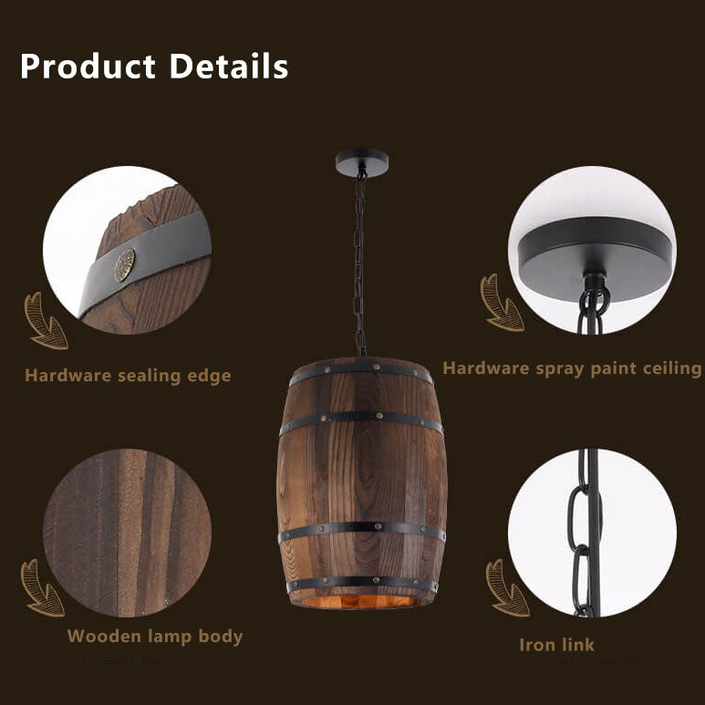 Kalsten | BarrelGlow Vintage Pendant Light | Wood Wine Barrel Design | 1-bulb | Rustic Lighting