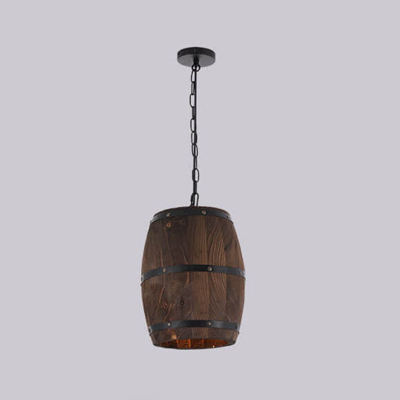 Kalsten | BarrelGlow Vintage Pendant Light | Wood Wine Barrel Design | 1-bulb | Rustic Lighting