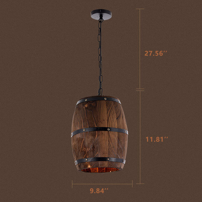 Kalsten | BarrelGlow Vintage Pendant Light | Wood Wine Barrel Design | 1-bulb | Rustic Lighting