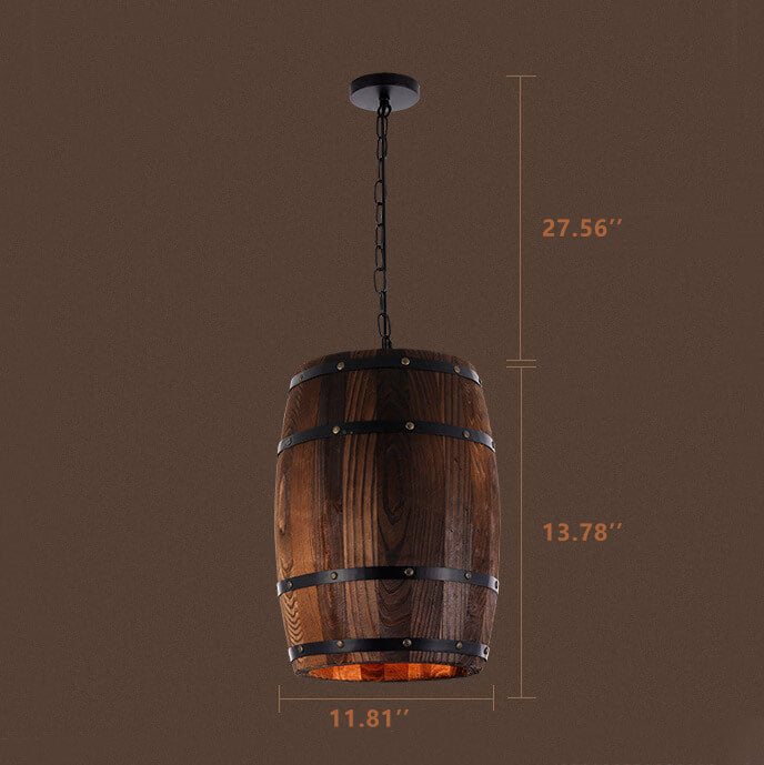 Kalsten | BarrelGlow Vintage Pendant Light | Wood Wine Barrel Design | 1-bulb | Rustic Lighting