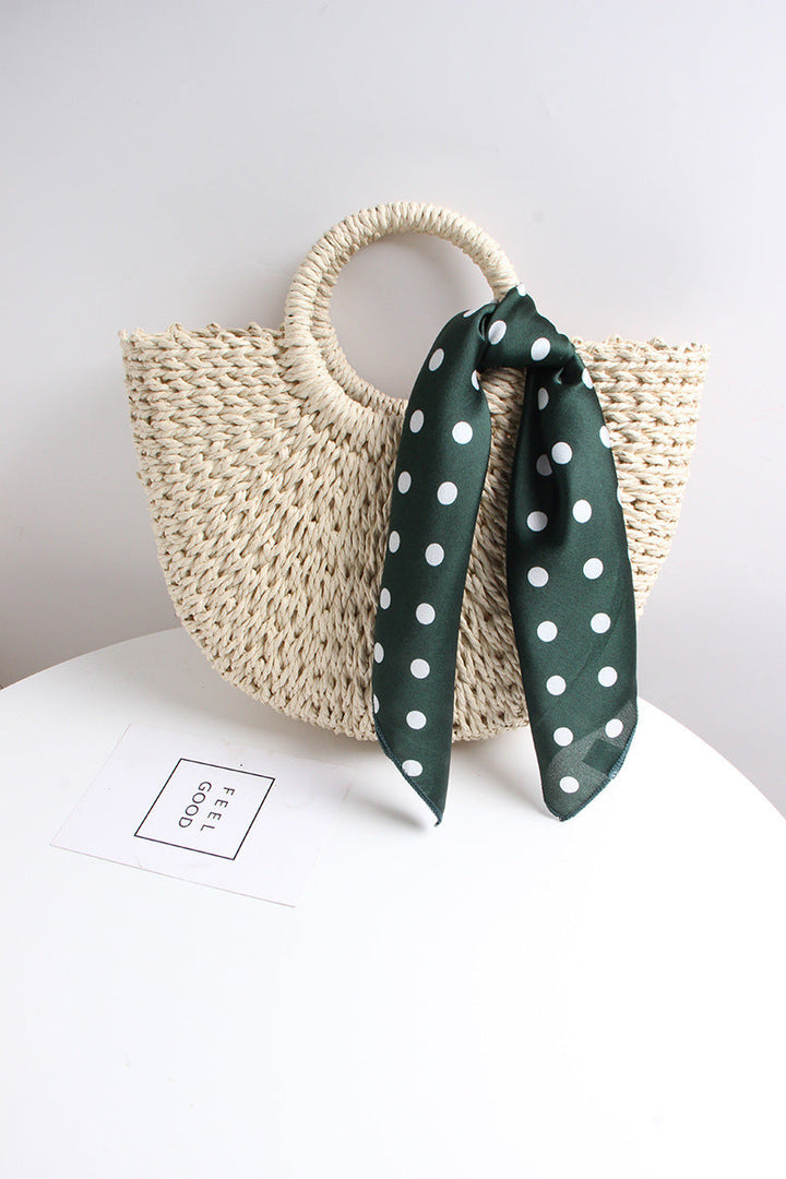 Braided basket bag with elegant silk scarf Kalsten