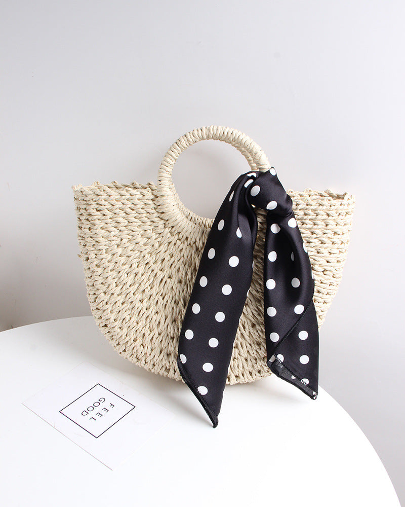 Braided basket bag with elegant silk scarf Kalsten