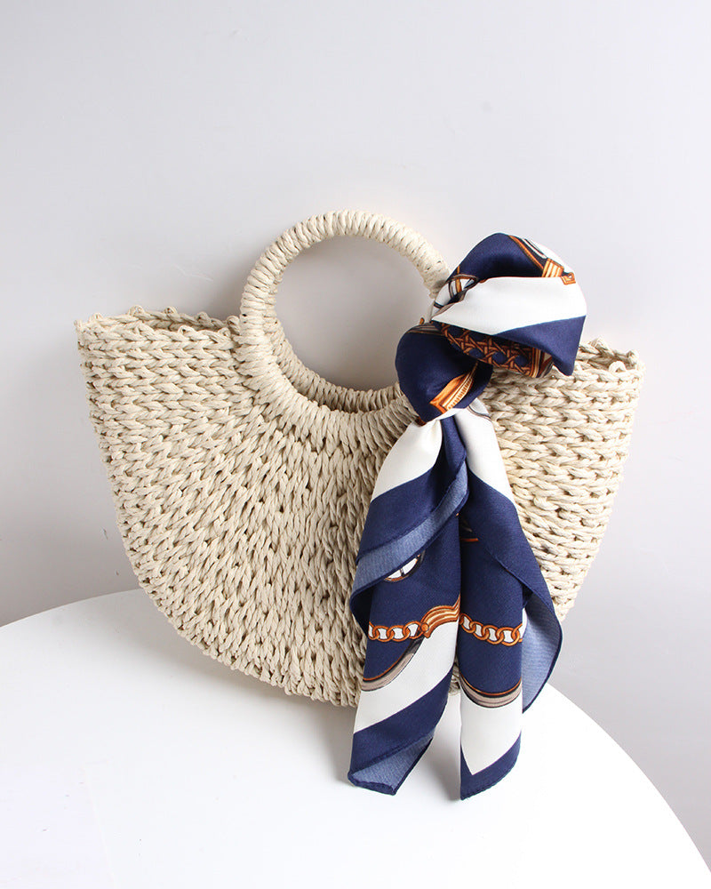 Braided basket bag with elegant silk scarf Kalsten
