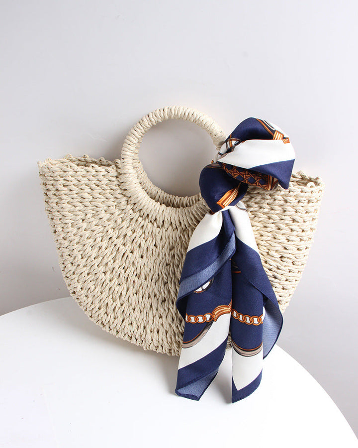 Braided basket bag with elegant silk scarf Kalsten