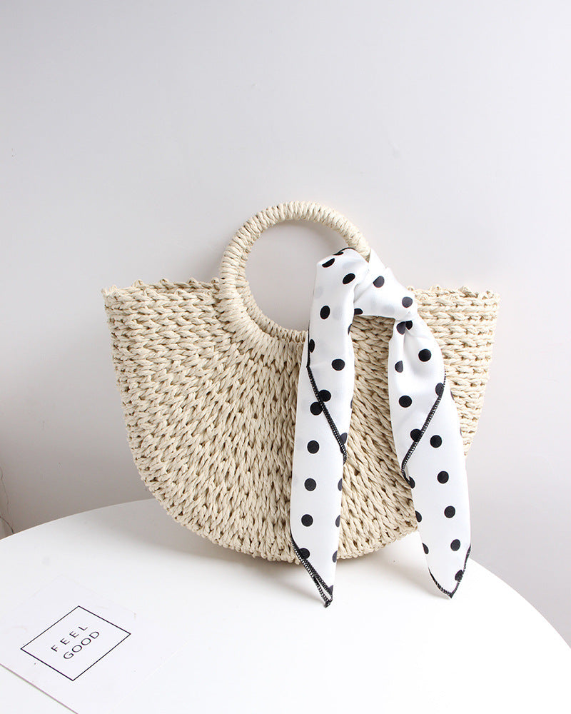 Braided basket bag with elegant silk scarf Kalsten