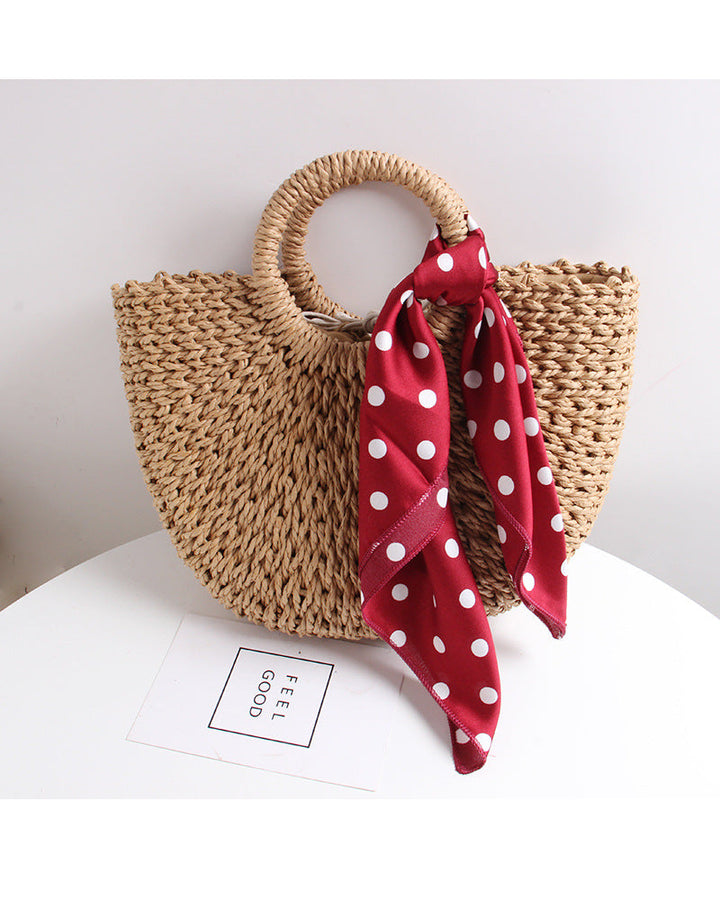Braided basket bag with elegant silk scarf Kalsten
