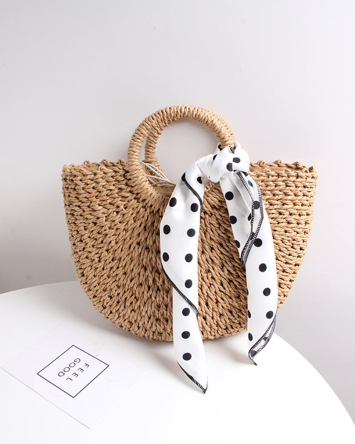 Braided basket bag with elegant silk scarf Kalsten