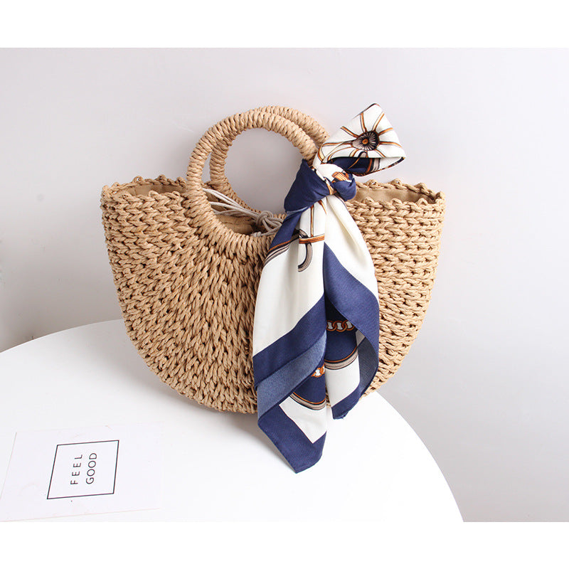 Braided basket bag with elegant silk scarf Kalsten