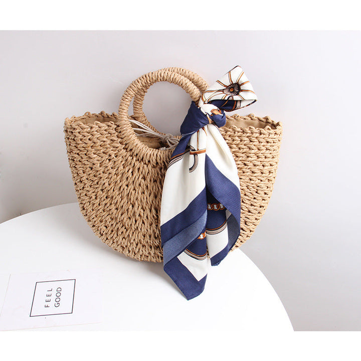 Braided basket bag with elegant silk scarf Kalsten