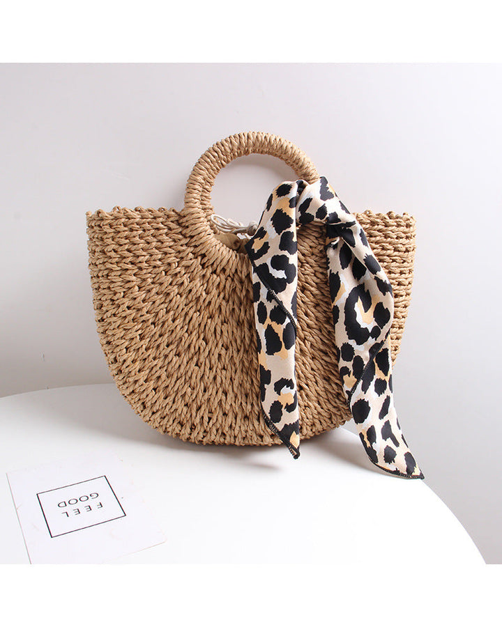 Braided basket bag with elegant silk scarf Kalsten