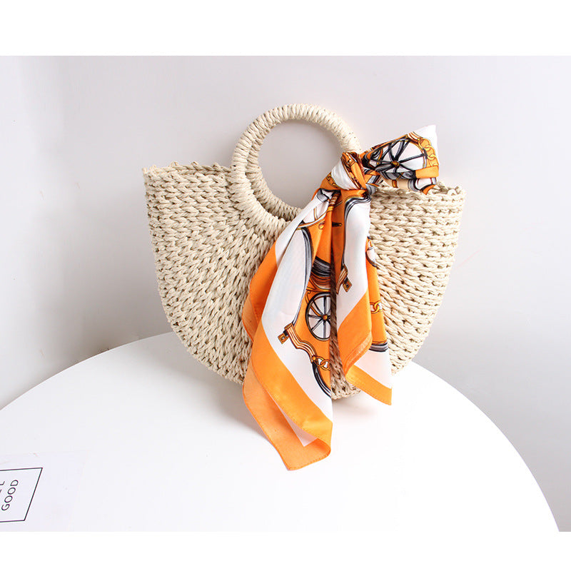 Braided basket bag with elegant silk scarf Kalsten