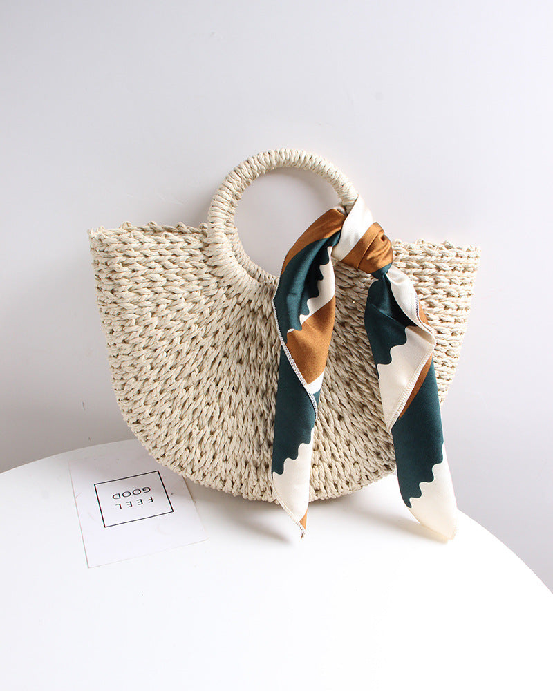 Braided basket bag with elegant silk scarf Kalsten