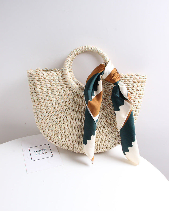Braided basket bag with elegant silk scarf Kalsten