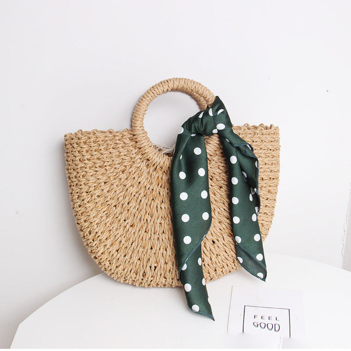 Braided basket bag with elegant silk scarf Kalsten