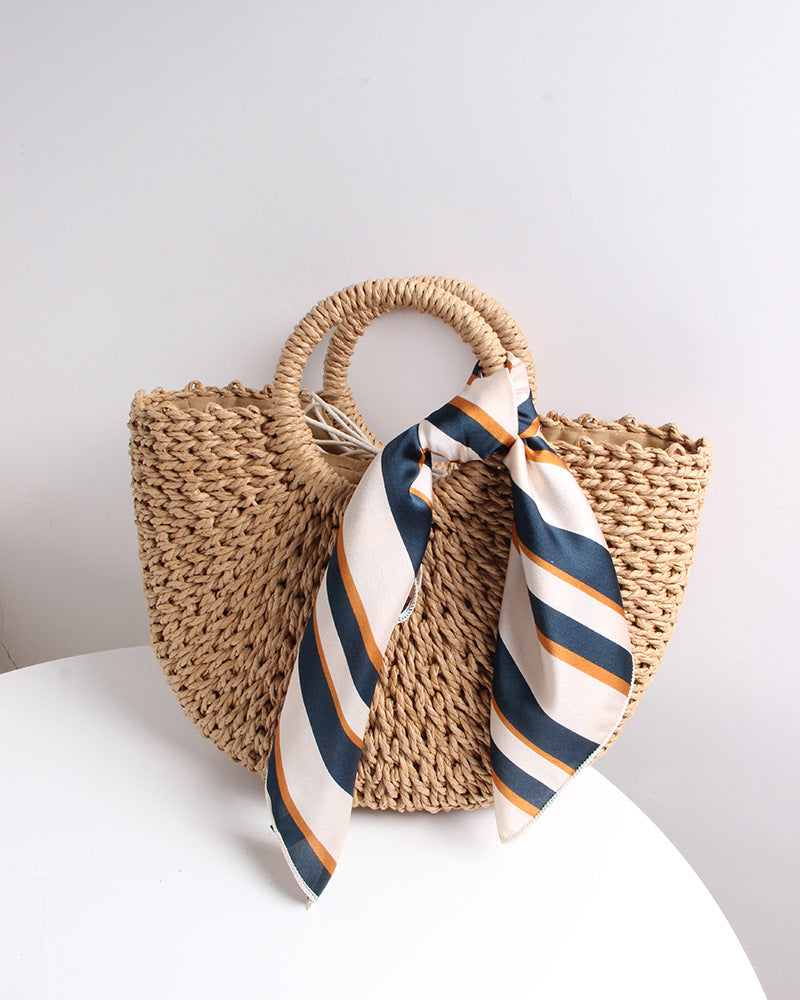 Braided basket bag with elegant silk scarf Kalsten