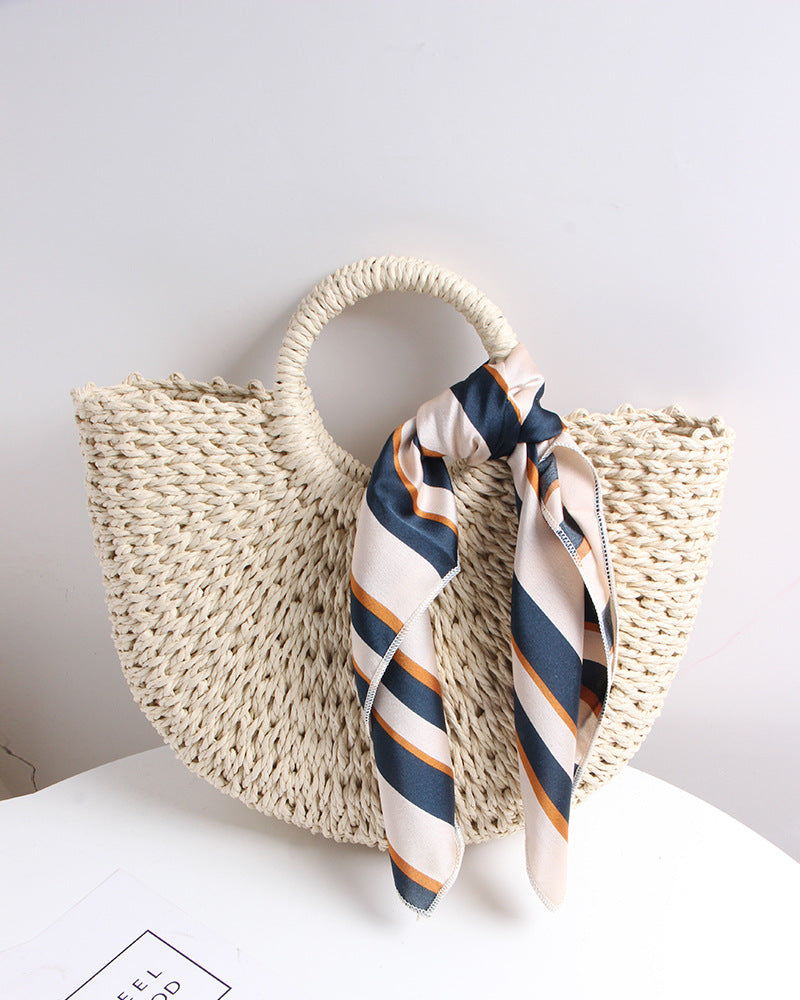 Braided basket bag with elegant silk scarf Kalsten
