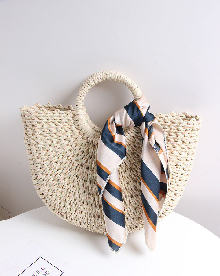 Braided basket bag with elegant silk scarf Kalsten
