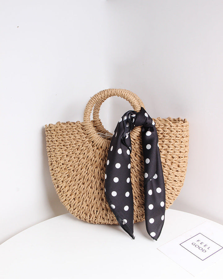 Braided basket bag with elegant silk scarf Kalsten