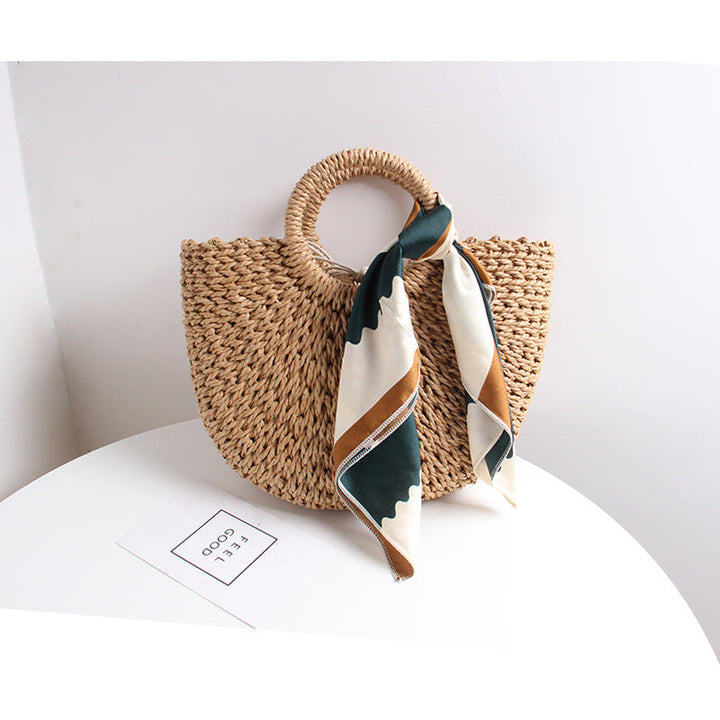 Braided basket bag with elegant silk scarf Kalsten