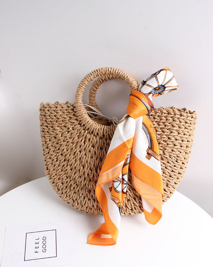 Braided basket bag with elegant silk scarf Kalsten