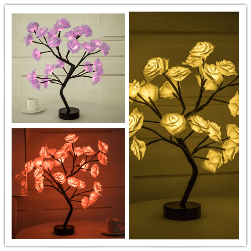 Rose Flower Lamp USB Battery Operated LED Table Lamp Bonsai Tree Night Lights Garland Bedroom Decoration Lights Home Decor | Kalsten
