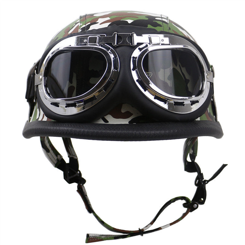 Vintage Leather Biker Helmet with Goggles Kalsten