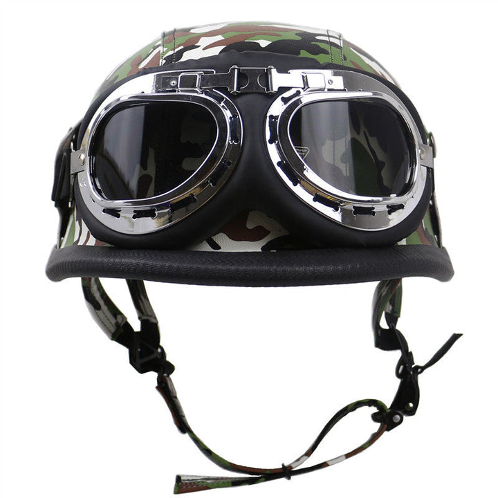 Vintage Leather Biker Helmet with Goggles Kalsten