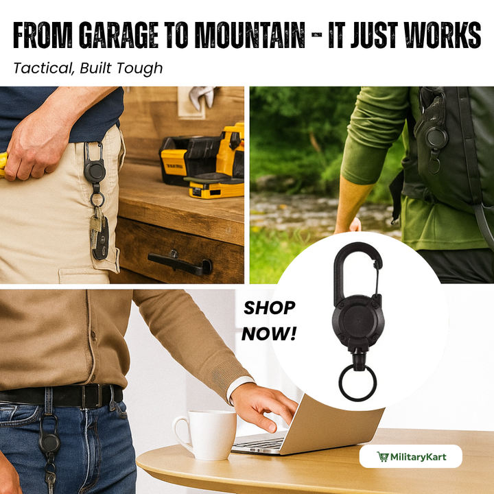 Kalsten | Heavy-Duty Tactical Retractable Keychain – Multi-Use Outdoor Carabiner Tool