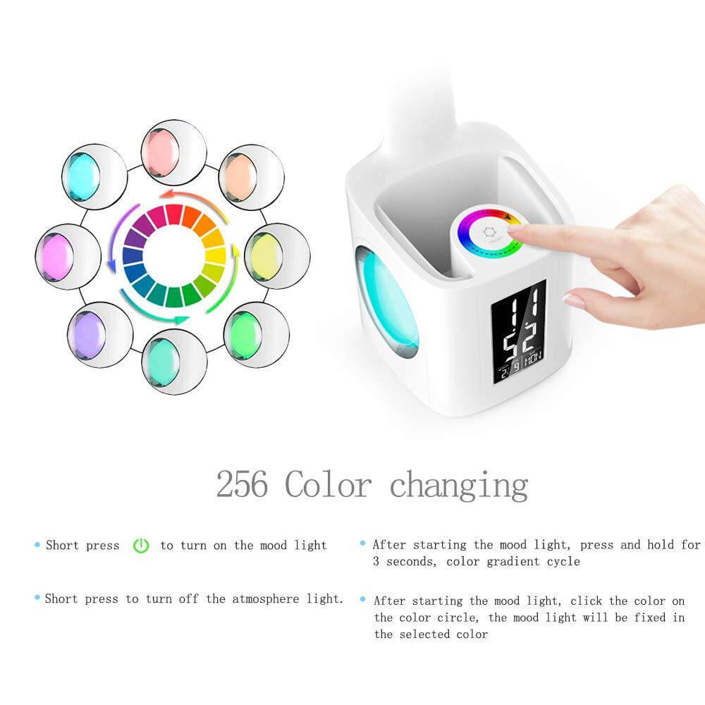 Study LED Desk Lamp USB Charging Port&Screen&Calendar&Colors Night Light Kids Dimmable Table Lamp With Pen Hold | Kalsten