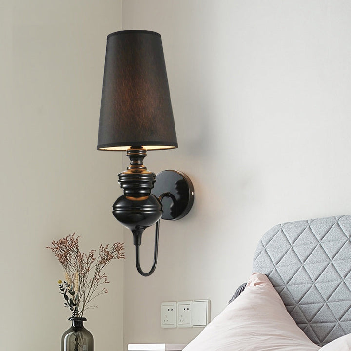Tapered Wall Sconce Lighting Contemporary Fabric White/Black/Silver LED Sconce Light, 6"/8"/10" Dia | Kalsten