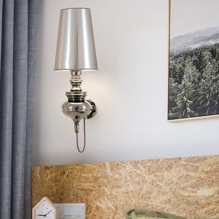 Tapered Wall Sconce Lighting Contemporary Fabric White/Black/Silver LED Sconce Light, 6"/8"/10" Dia | Kalsten