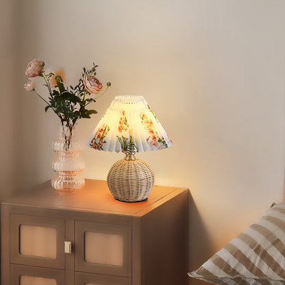 BowLift | RattaLume Nordic LED Table Lamp | Woven Rattan & Foldable Fabric Shade | Mood Light | Decor for the Bedroom