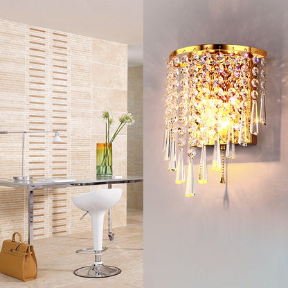 BowLift | Modern Luxury Semi-Round Octagonal Pearl Stainless Steel Crystal 1-Light Wall Sconce Lamp for Living Room