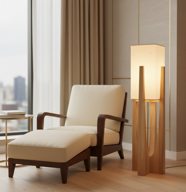 SolaceColumn Wooden-Base Table & Floor Lamp