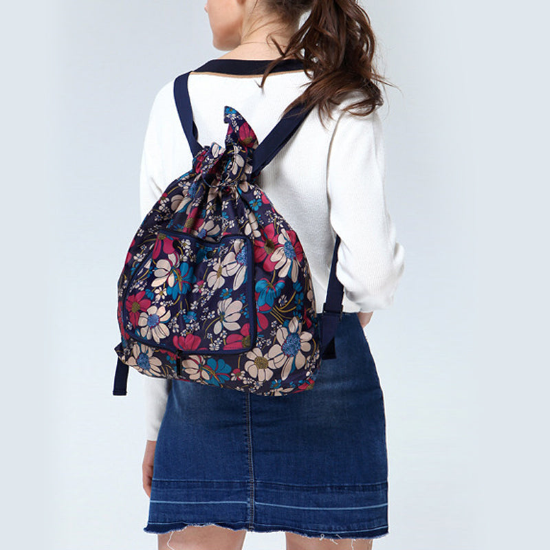 Foldable Printed Nylon Backpack with Drawstring | Kalsten