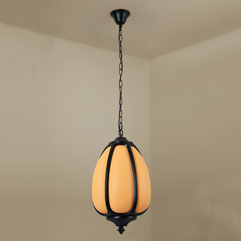 Traditional Chinese Waterproof Aluminum PC Dolomite Elliptical Pumpkin 1-Light Pendant Light For Ourdoor Patio | Kalsten