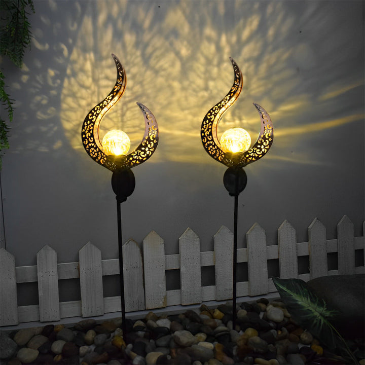 Iron Moon Flame Creative Hollow Projection Cracked Glass Solar Lawn Lights | Kalsten