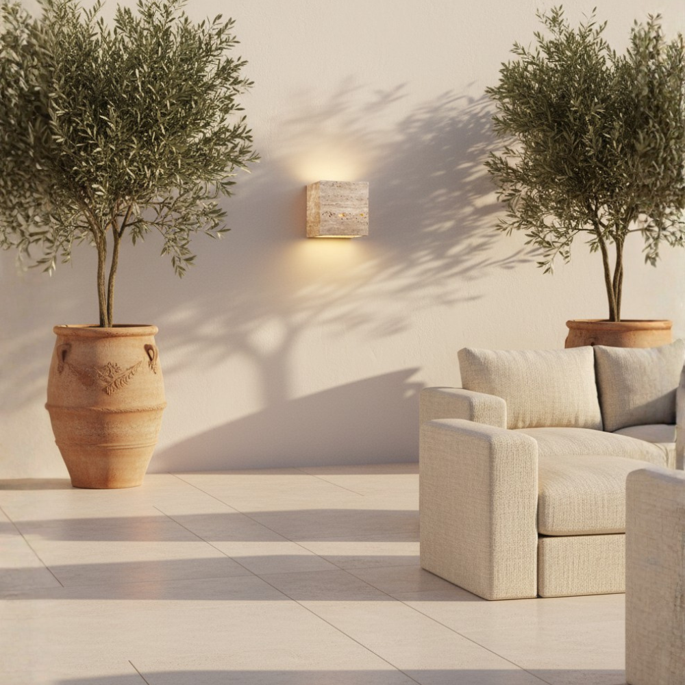 Wabi-Sabi Travertine Outdoor Wall Lamp
