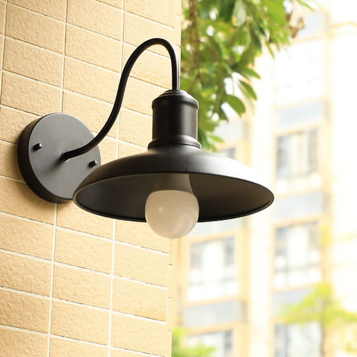 Retro Loft Dome Iron Outdoor Waterproof 1-Light Bent Arm Wall Sconce Lamp | Kalsten