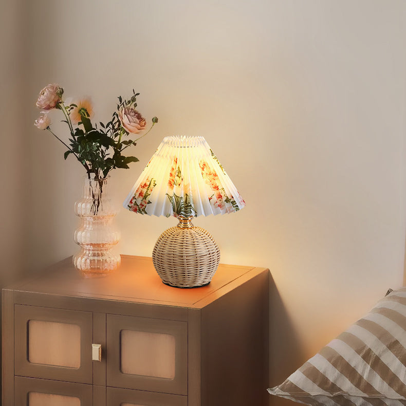 Kalsten | RattaLume Nordic LED Table Lamp | Woven Rattan & Foldable Fabric Shade | Mood Light | Decor for the Bedroom